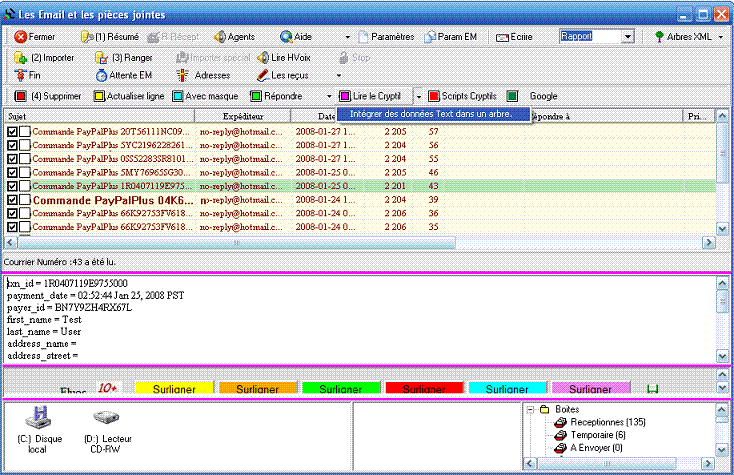 La fiche principale...Cliquez sur Rsum pour lister le courrier  lire.